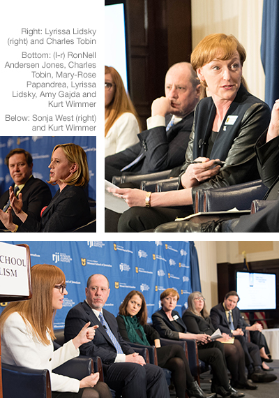 Right: Lyrissa Lidsky (right) and Charles Tobin  Bottom: (l-r) RonNell Andersen Jones, Charles Tobin, Mary-Rose Papadrea, Lyrissa Lidsky, Amy Gajda and Kurt Wimmer  Below: Sonja West (right) adn Kurt Wimmer