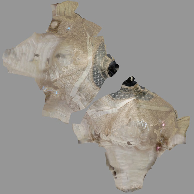 The painted photographs are also mapped onto the model through UV-mapping.