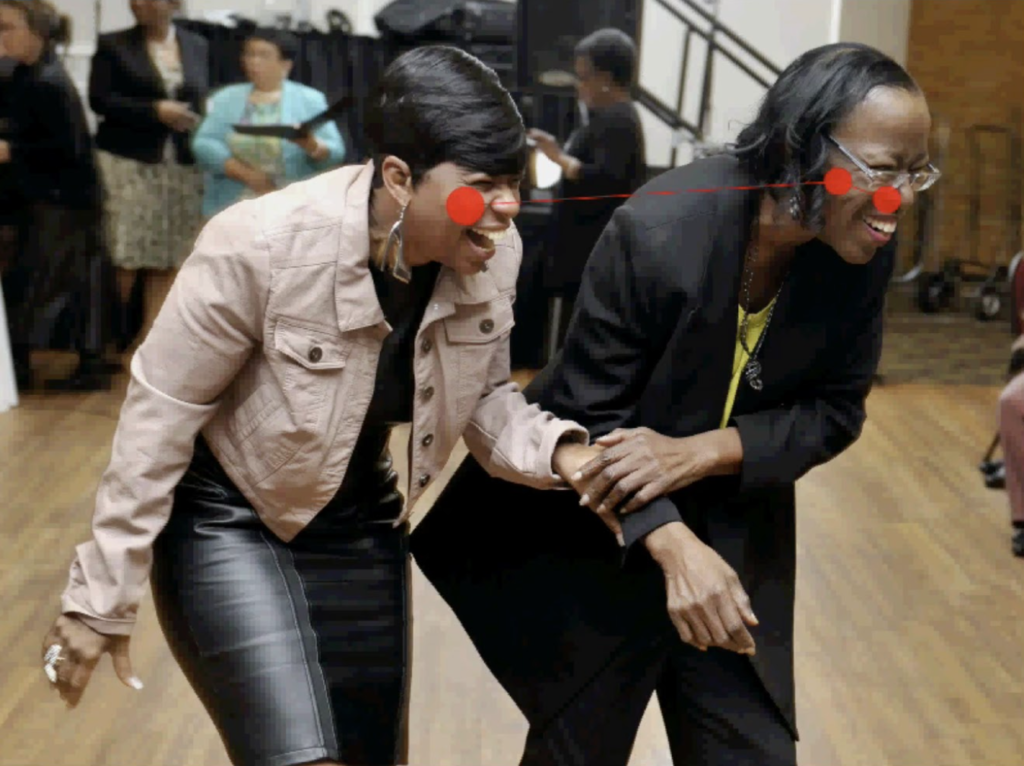 Yolanda Clark and Joe Ann Evans share a laugh as they leave the dance floor after having danced and sang with Marnie Hixon during Marnie's 10th Annual Girlfriends’ Gathering at New World Landing. Photo by Bruce Graner