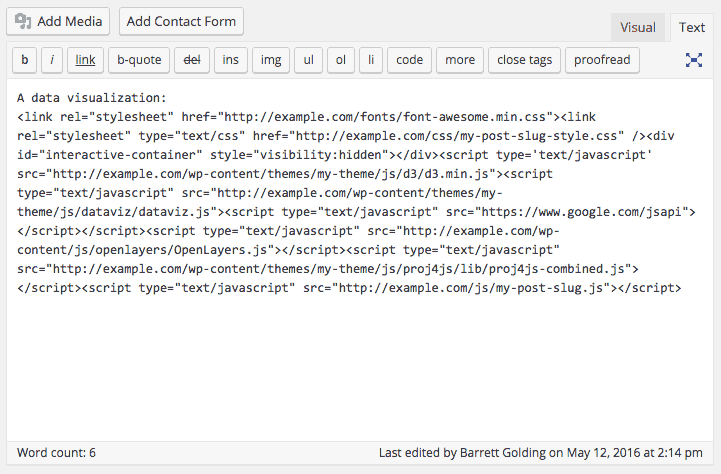 Cluttered post content box before using Postscript plugin