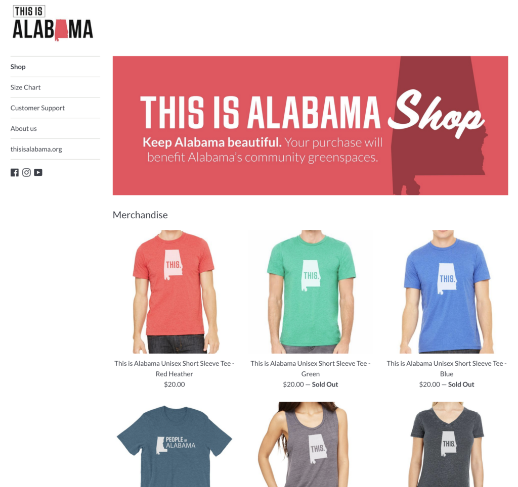 Screenshot from the This is Alabama Shop at thisisalabma.org