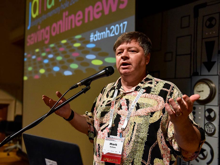 Mark Graham leads a discussion during the second day of Dodging the Memory Hole conference Thursday, Nov. 16, 2017, at the Internet Archive in San Francisco. Photo by Michael Cali.