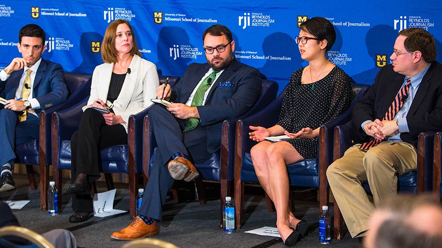 L-R: Alexios Mantzarlis, Lori Robertson, Aaron Sharockman, Michelle Ye Hee Lee, Louis Jacobson. (Photo: Breana Pitts)