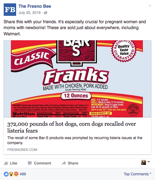 Screenshot from Fresno Bee's Facebook page