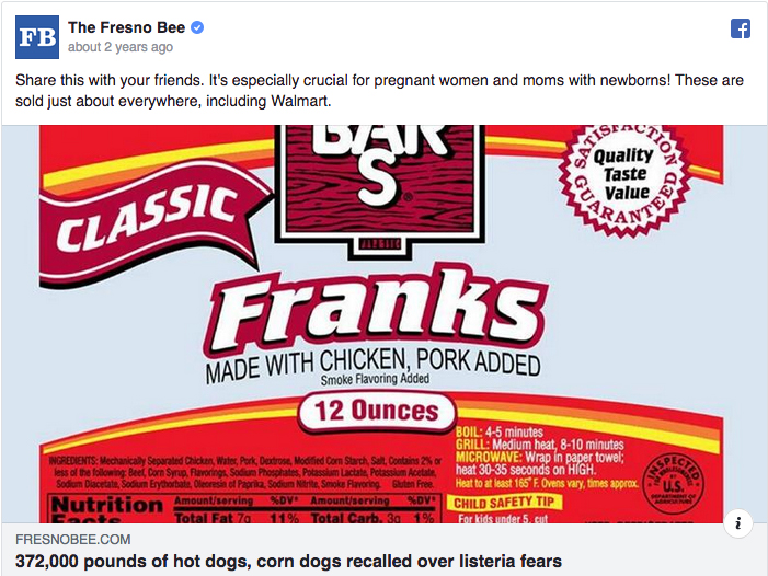 Fresno Bee: 372,000 pounds of hot dogs, corn dogs recalled over listeria fears