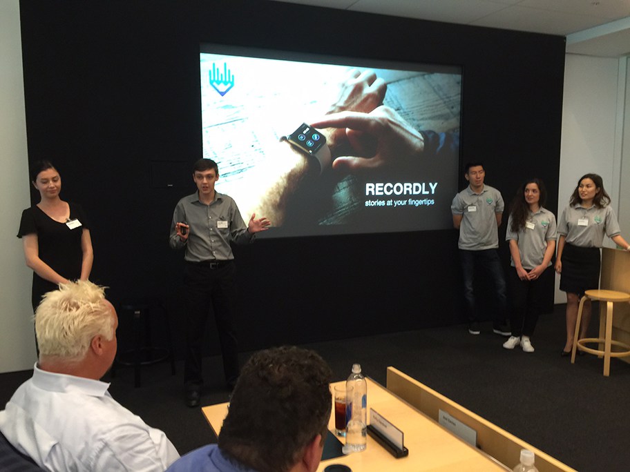 Team Recordly demonstrates its prize-winning interviewing tool at Silicon Valley tech firms