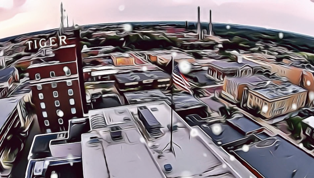 Stylized image of downtown Columbia, Missouri