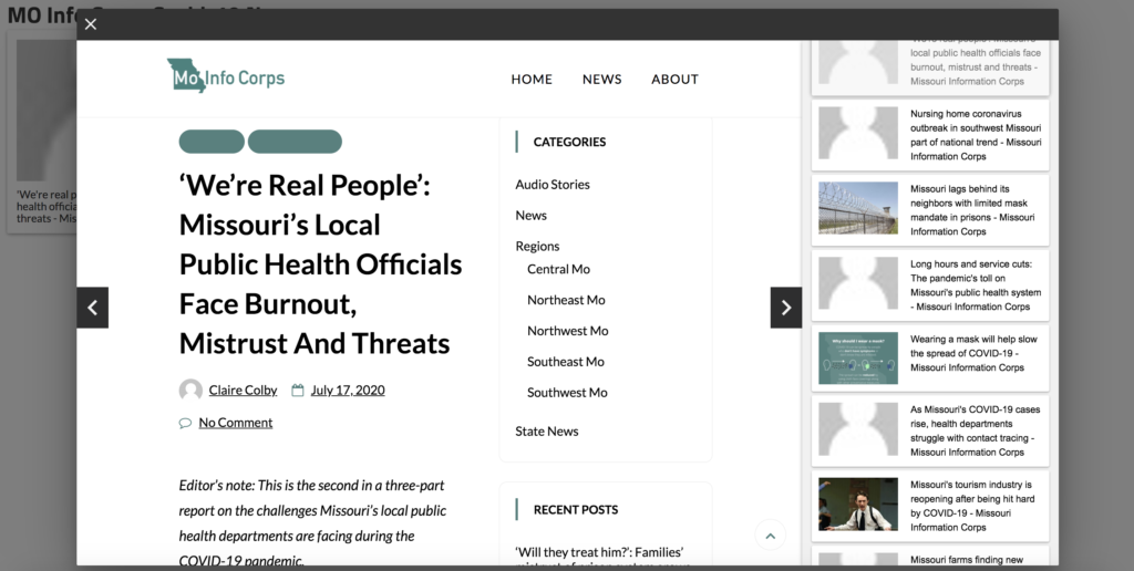 The Missouri Info Corps COVID-19 widget