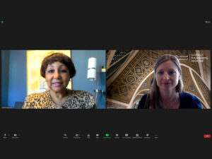 Melba Newsome speaks on a Zoom panel sharing tips for interviewing and reporting on people and communities of color for The National Academies of Sciences, Engineering, and Medicine.