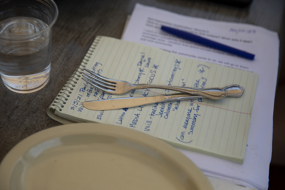 Note taking and lunch with the team August 5 in Chicago. Photo: Erin Hooley
