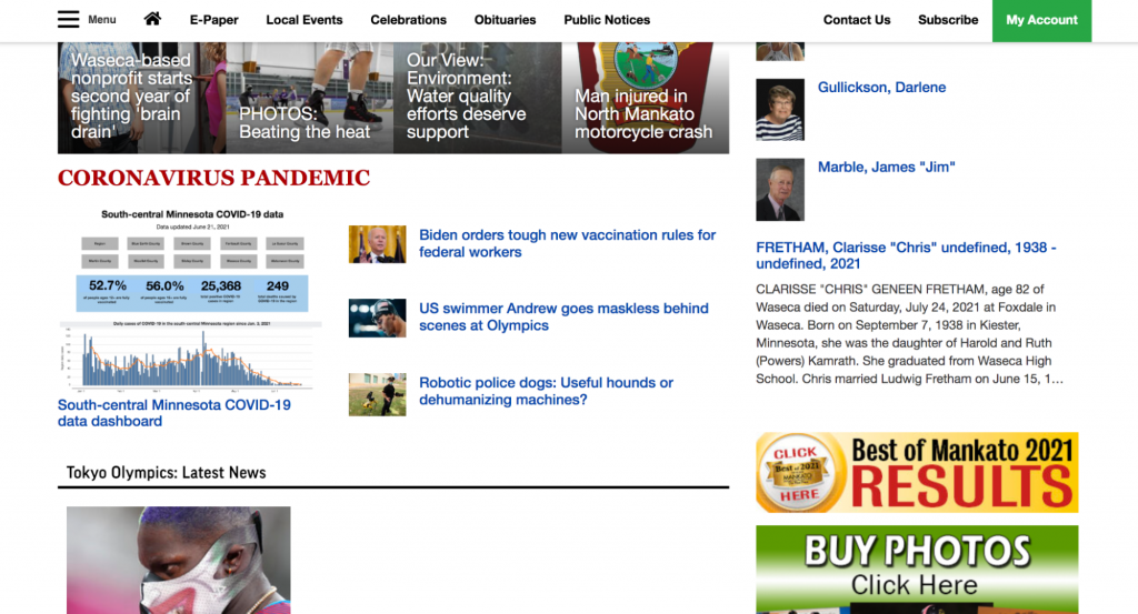 Mankato Free Press pandemic dashboard