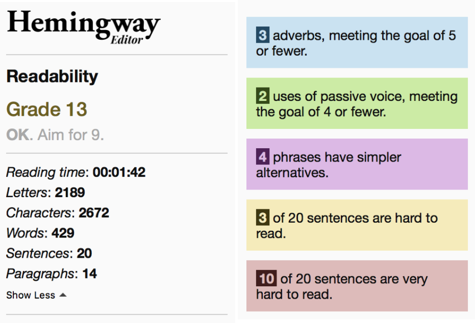 Hemingway Editor dashboard