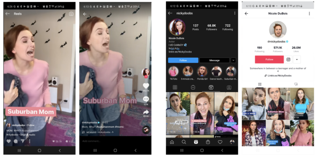 Nicole DuBois content posting to Instagram on left and TikTok on the right. 