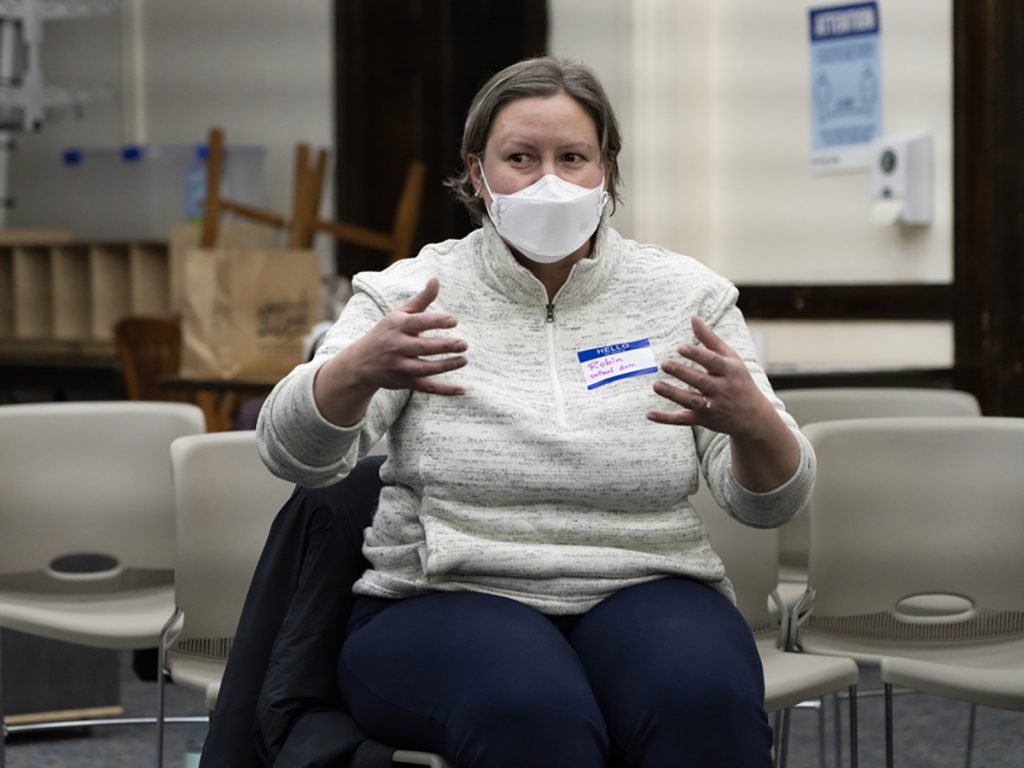 Robin Hoecker Thursday, Feb. 24, 2022, at the Kelly Branch Library in the Englewood neighborhood of Chicago. Photo: Erin Hooley