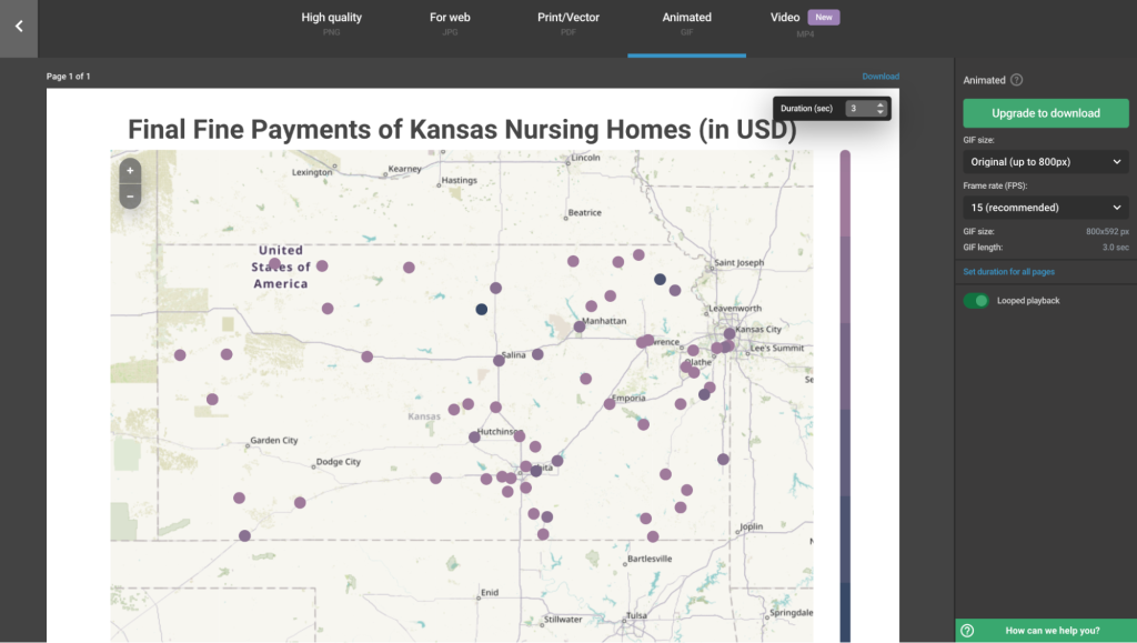 Screenshot of Infogram Heatmap of Kansas State download options.