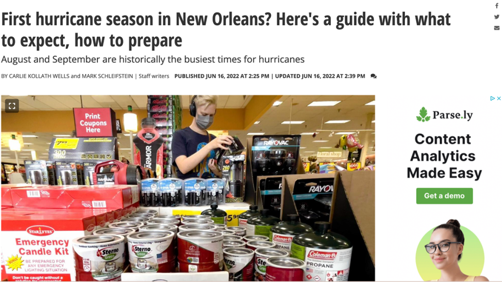 Screenshot of story pulled from NOLA.com for inclusion in the newsletter.