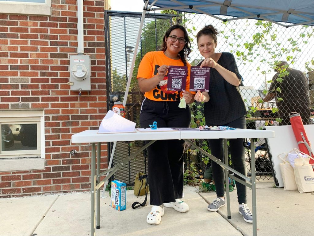 Sabrina Iglesias tabling with freelancer Emily Neil in Philadelphia. 