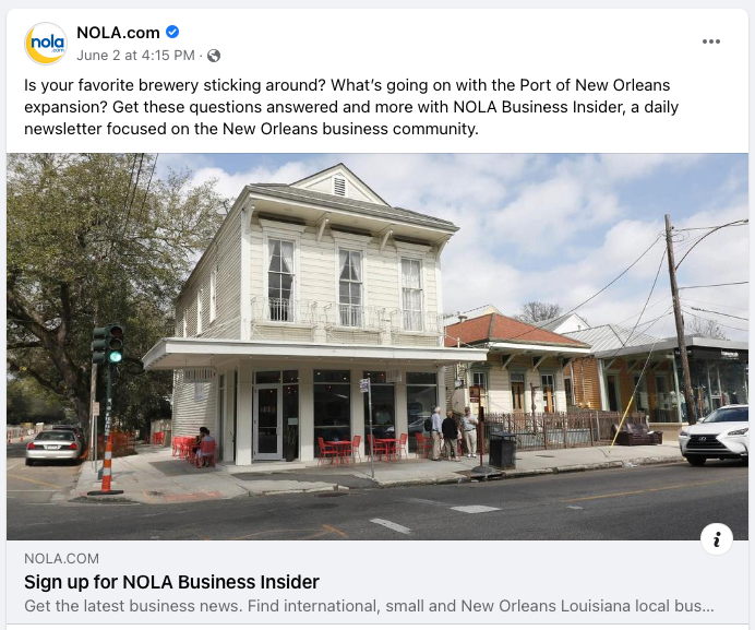 Sign up for NOLA Business Insider. Facebook ad