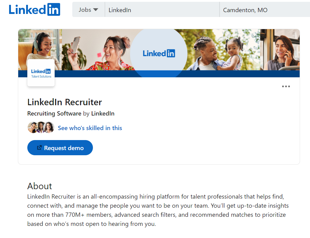 A screenshot of LinkedIn Recruiter's webpage