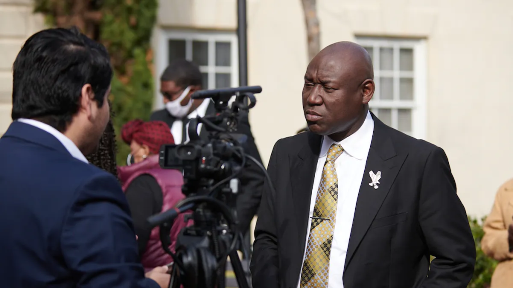 Fernando Soto (left)  interviews civil rights attorney Benjamin Crump (right), outside of the Ninth Circuit Solicitor’s Office in Charleston, South Carolina. Crump represents the Sutherland family. Jamal Sutherland was tased to death by two Charleston County detention officers. Photo: John Gaulden | TPB  