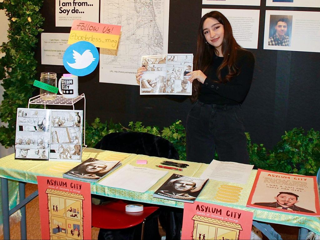 Diane Bou Khalil tabling at an event while interning at Borderless Magazine in early 2020. Provided by Diane Bou Khalil.