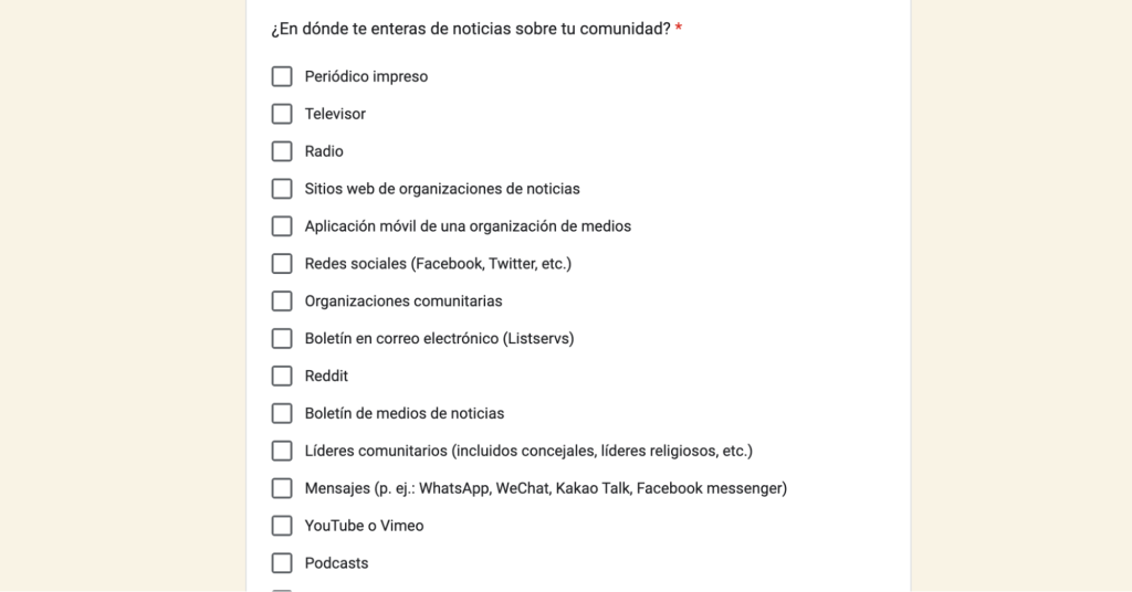 A snapshot of Borderless Magazine’s Spanish survey from February 2022