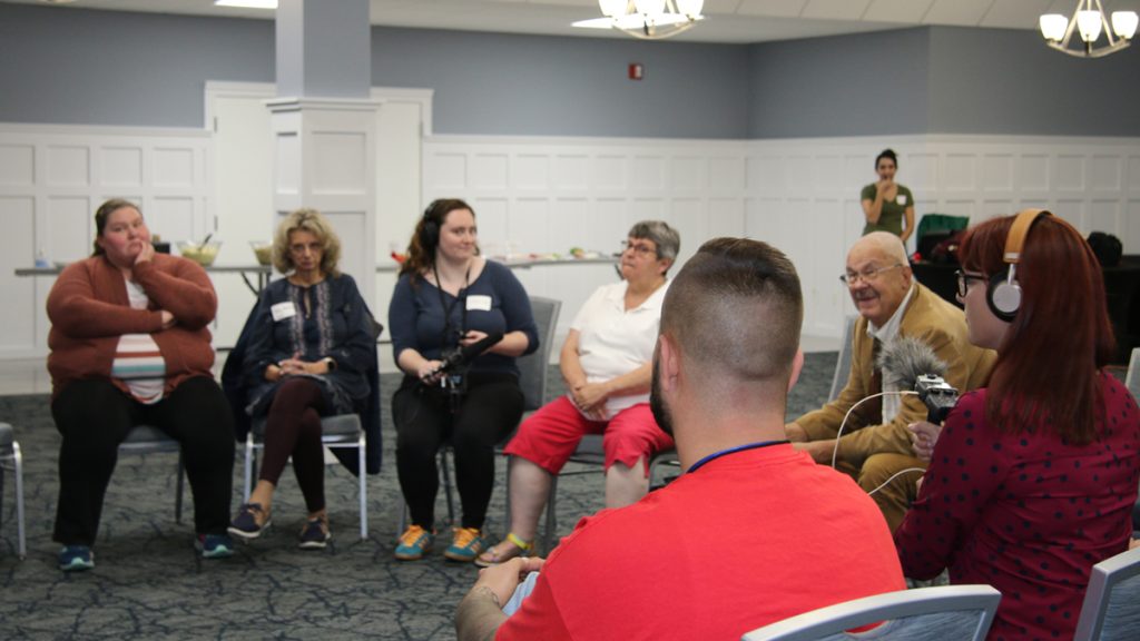 Missouri School of Journalism students and Moberly, Missouri, residents discuss attitudes toward the news at a community meeting on Thursday, Oct. 6, 2022.