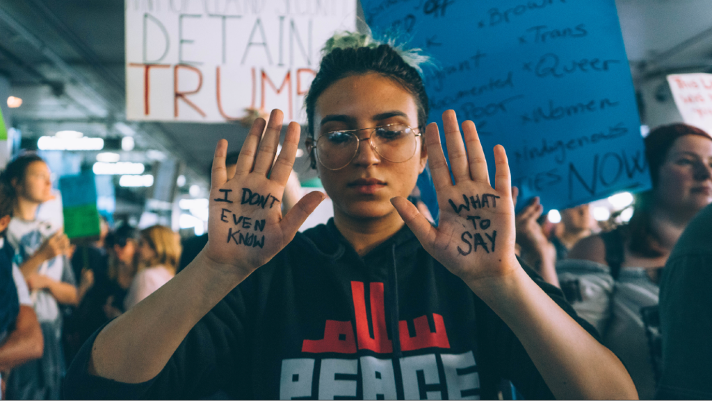 Protestors gathered at the Los Angeles airport in 2017 to protest former president Donald Trump’s anti-immigrant “Muslim Ban.” Photo: Jen Byers