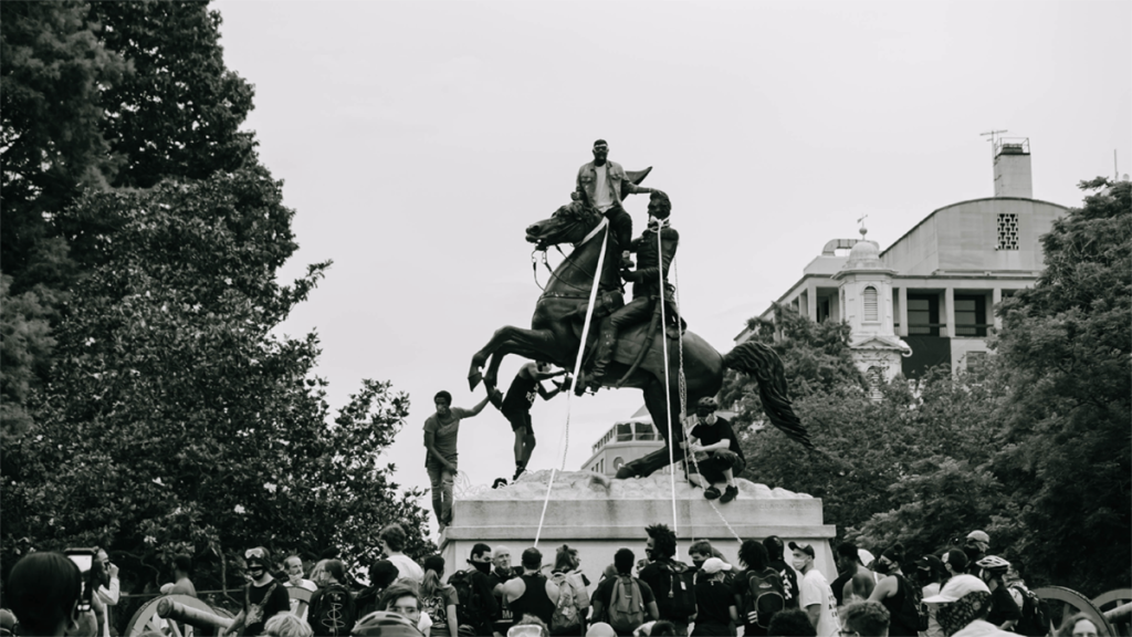 In June 2020, a group of about 250 activists attempted to topple the Andrew Jackson statue in front of the White House. Photo: Jen Byers