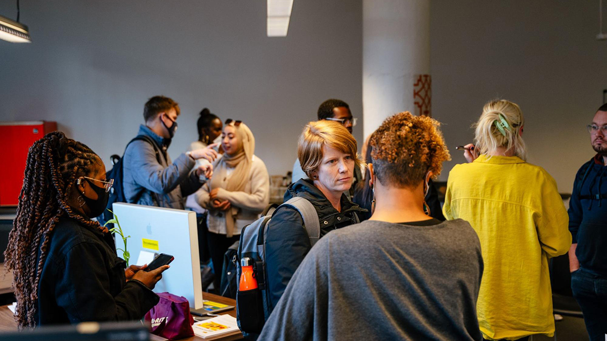 The Outlier Media newsroom welcomed Detroiters in person to hear their input on transit needs and coverage. This kind of effort is an example of the near future contemplated by the Roadmap for Local News. Photo: Nick Hagen