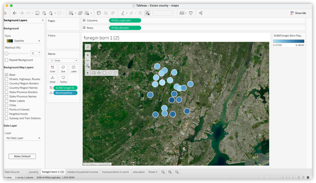 Screenshot from Tableau showing data displayed against a satellite image of the location in the background