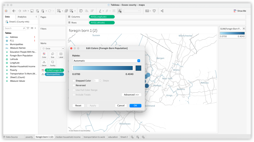 Screenshot from Tableau showing how to change colors on infographics