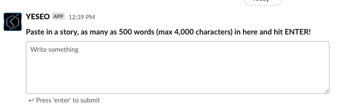 Screenshot of YESEO story text box