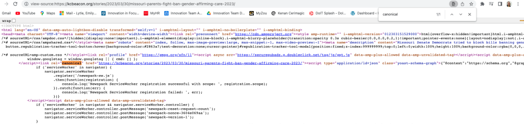 Screenshot of story's HTML code after using Republication Tracker Tool