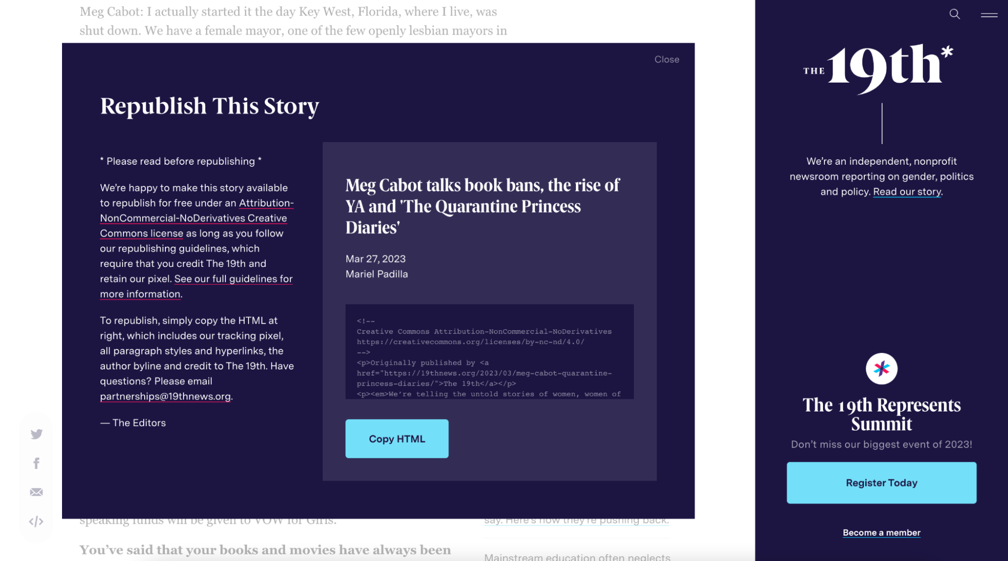 Screenshot from The 19th website showing republishing screen