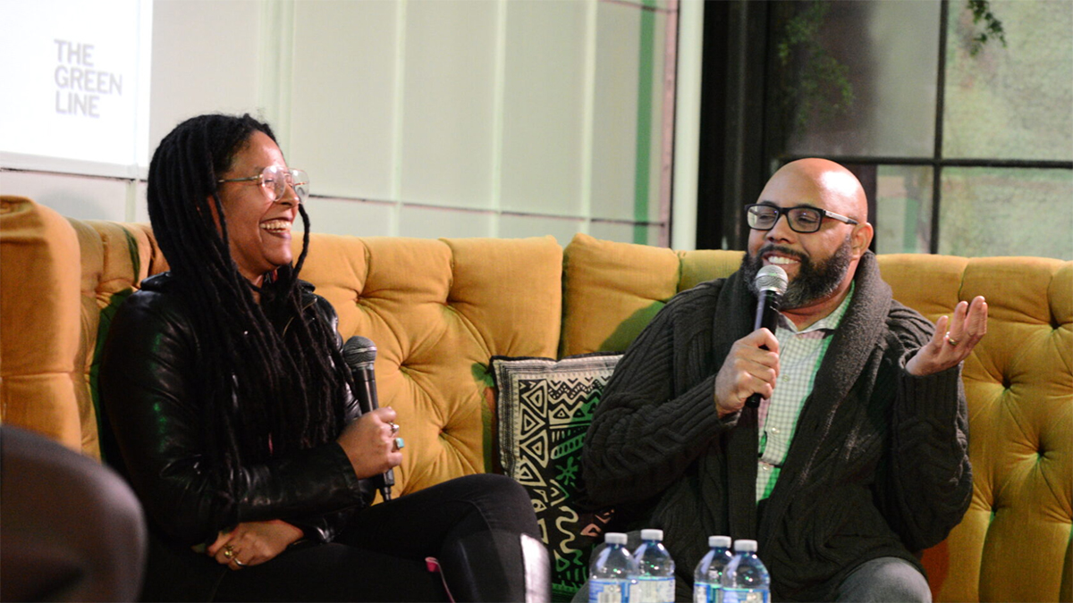 Panelists Dawn Wilkinson (left) and Anthony Farrell (right) discuss their experiences in the industry as black filmmakers. Photo: Aloysius Wong | The Green Line