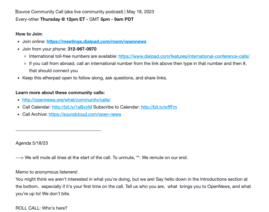 OpenNews' community calls format