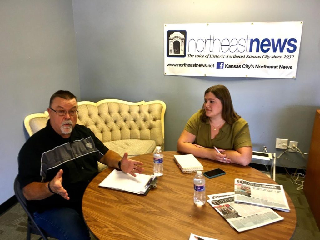 Northeast News of Kansas City Publisher Michael Bushnell (left) and Managing Editor Abby Hoover in the newspaper's office conference room in September 2022.
