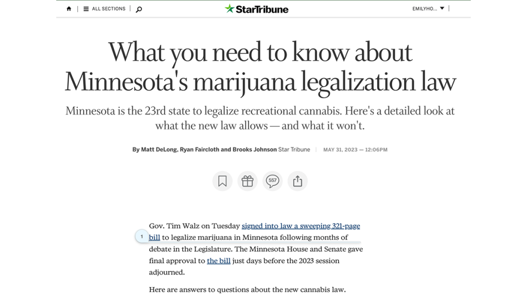 Screenshot from StarTribune website | What you need to know about Minnesota's marijuana legalization law