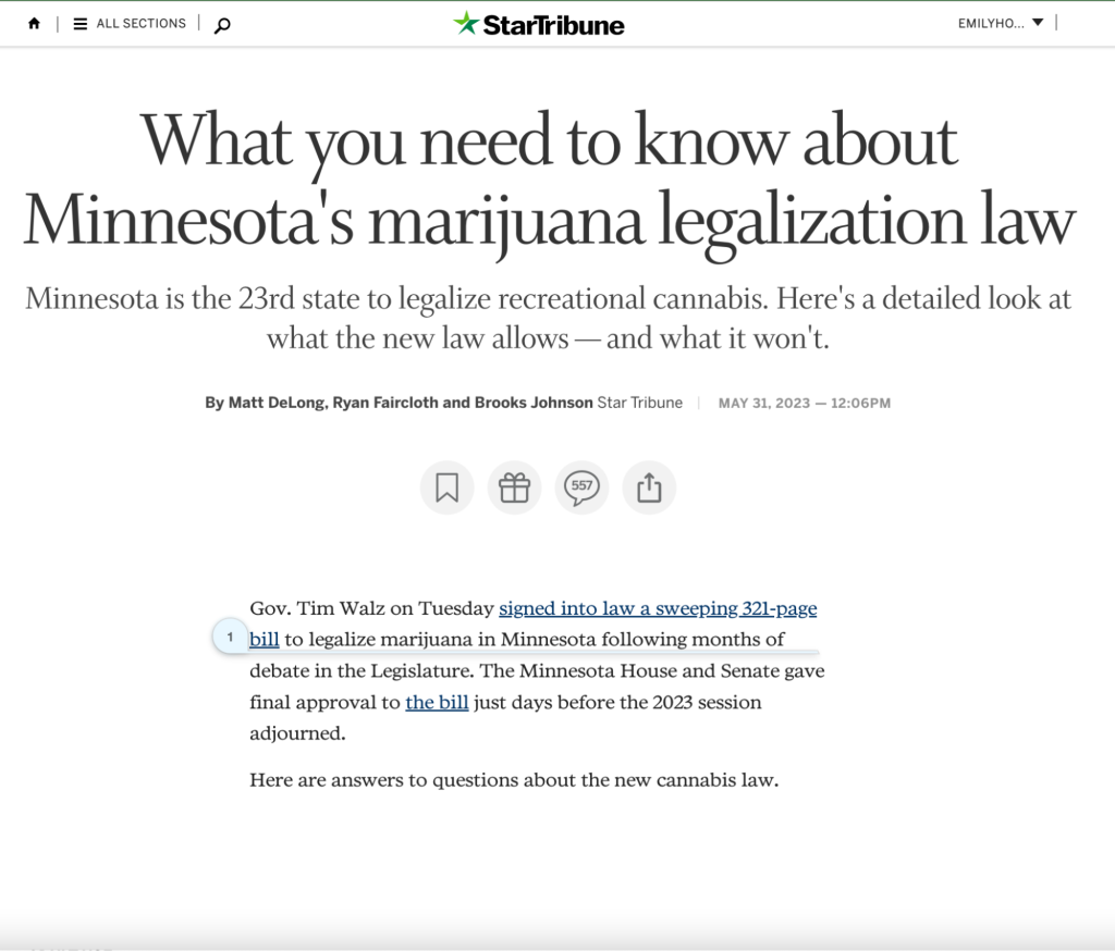 StarTribune | What you need to know about Minnesota's marijuana legalization law | Screenshot from website