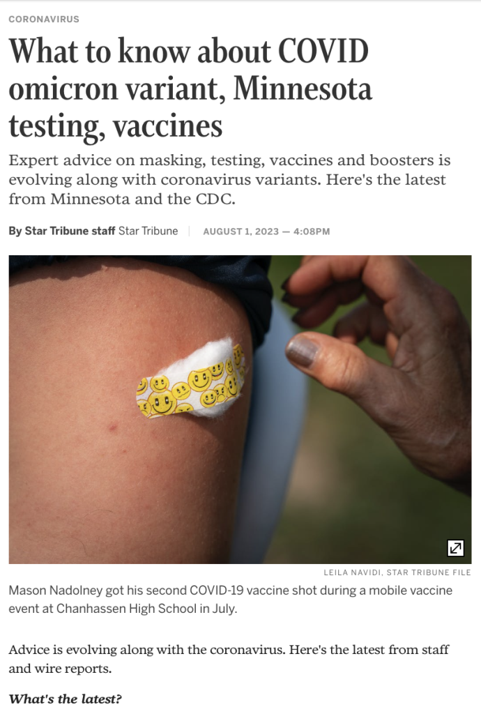 Screenshot from StarTribune website | What to know about COVID omicron variant, Minnesota testing, vaccines