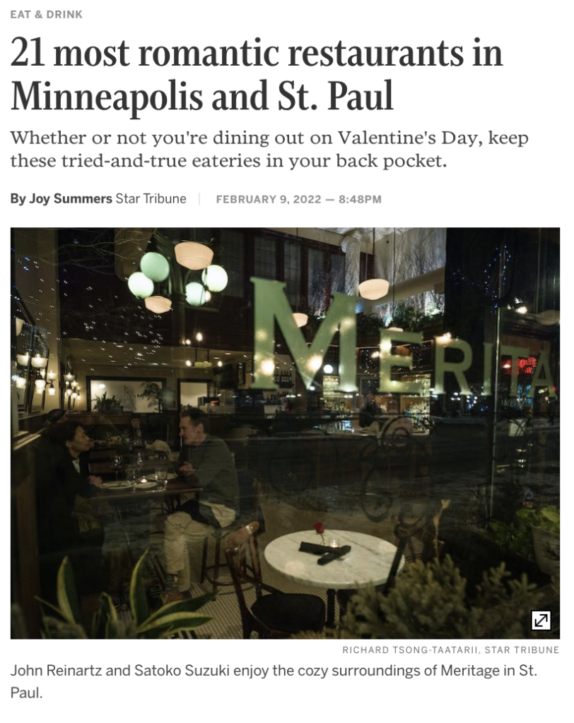 Screenshot from StarTribune website | 21 most romantic restaurants in Minneapolis and St. Paul