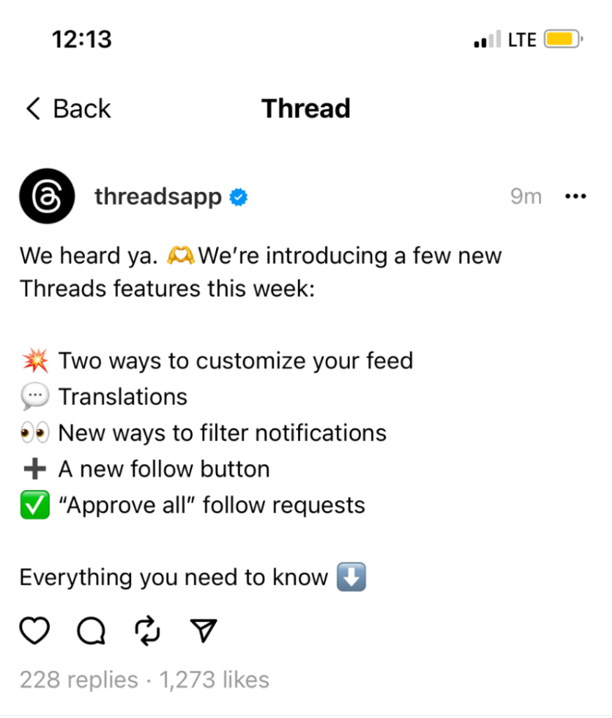 Screenshot of Threads post from the Threads app