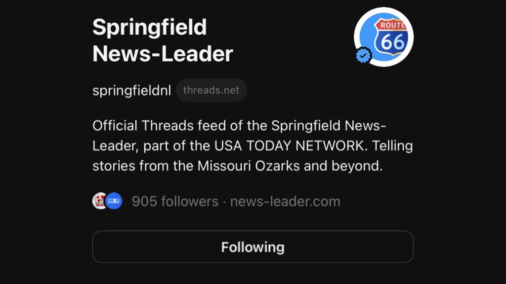 Screenshot of Threads user card for the Springfield News-Leader