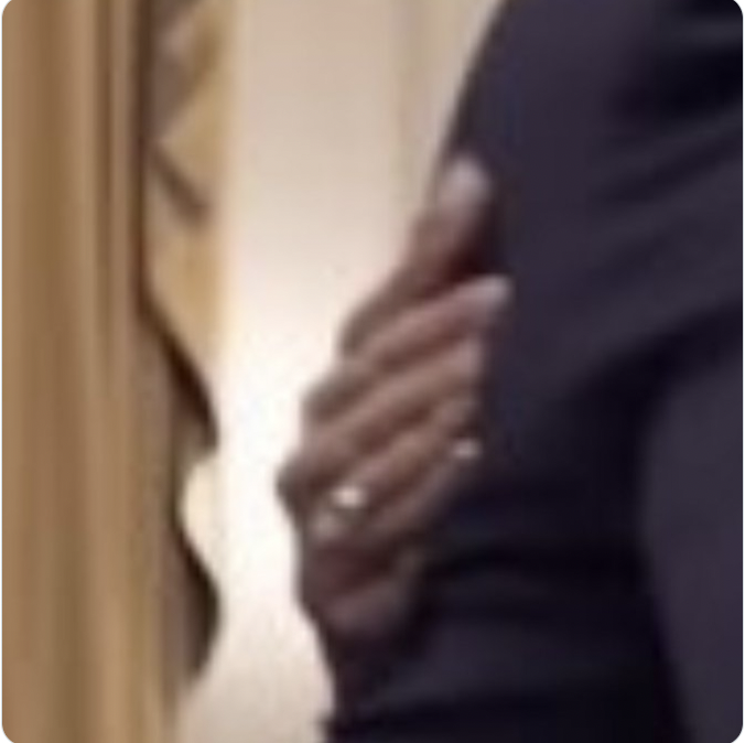 A closeup from the Biden-Harris image shows that Harris has six fingers on her right hand, a sign that the image is AI generated.