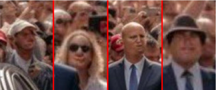Closeups of the image posted by Eric Trump show that the faces of the people in the crowd are distorted weirdly.