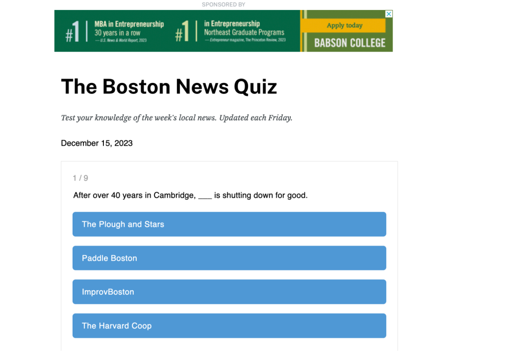 WBUR has been using News Games to create its weekly news quiz and daily crosswords, drawing loyal and habitual traffic.
