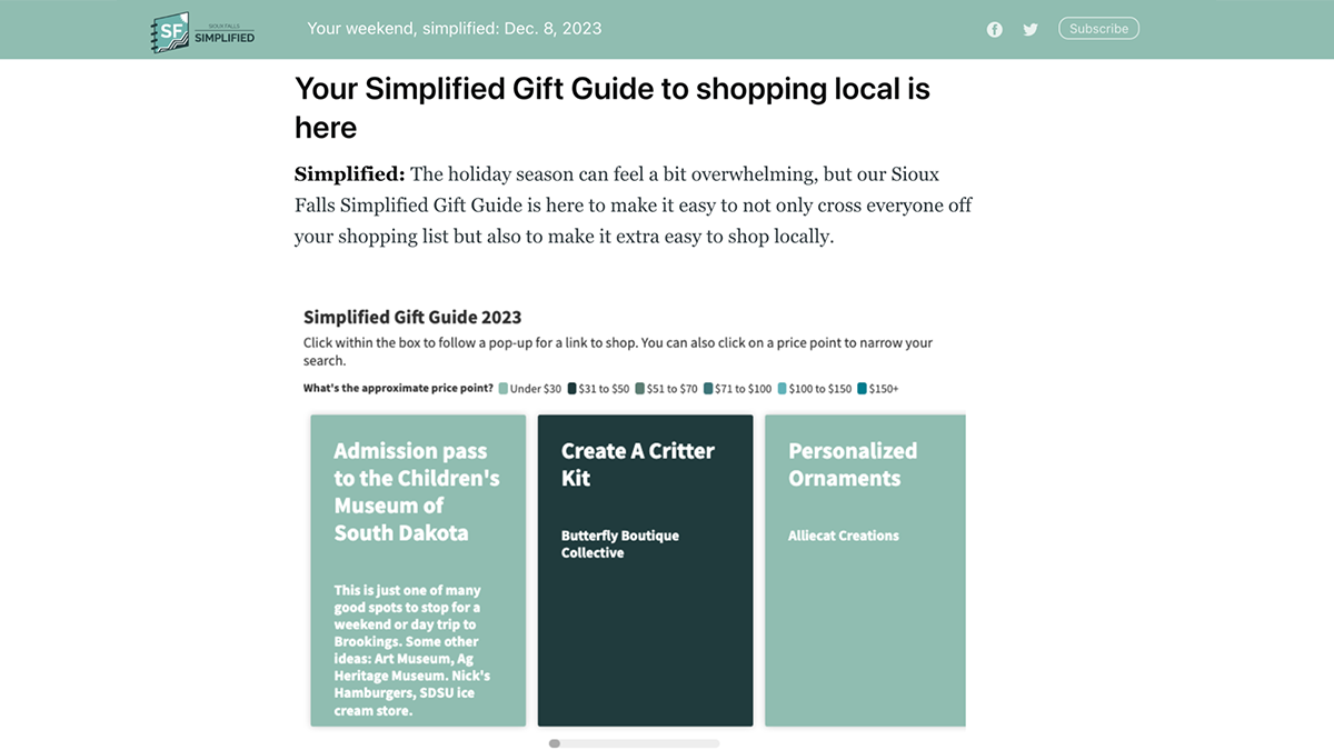 Sioux Falls Simplified created a scrolling gift guide with community-contributed suggestions.