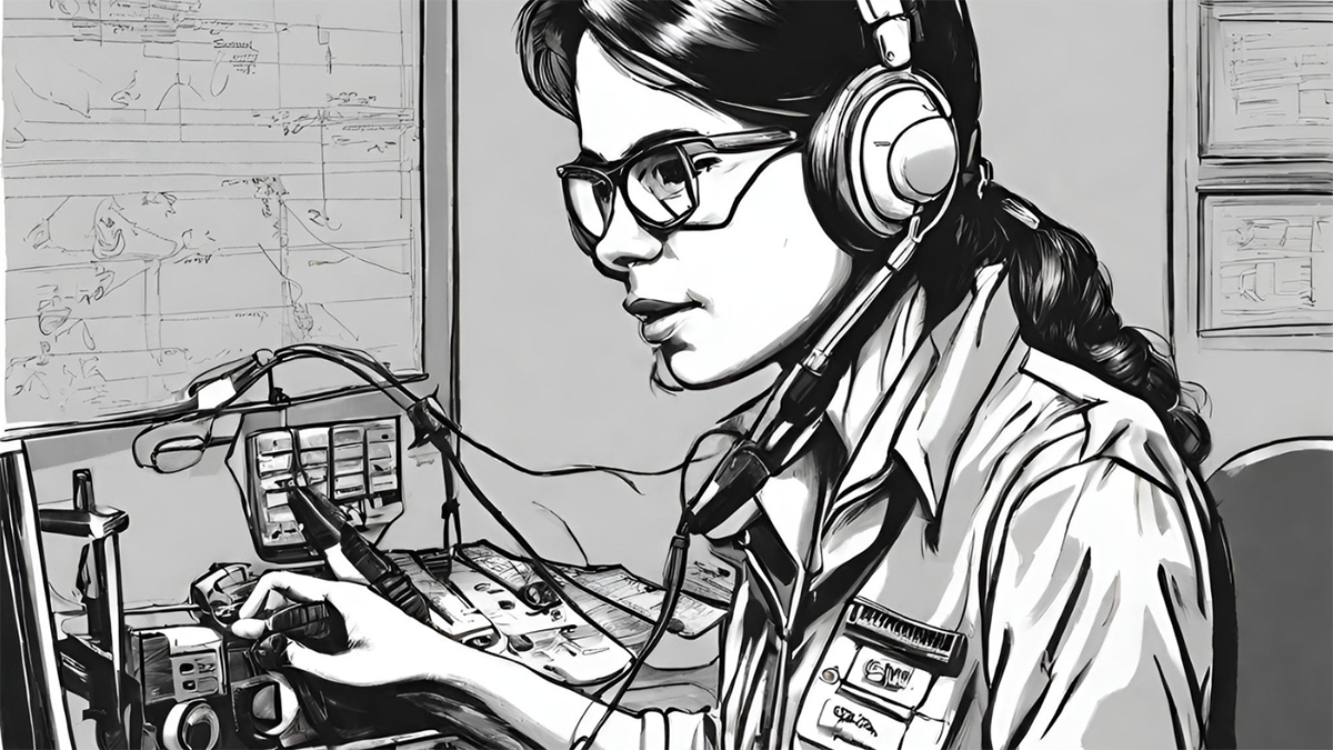 A drawing of the article’s author as a ham radio operator.