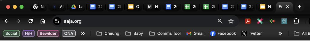 Screenshot of Google Chrome with multiple tabs open before applying Google Tab Organizer